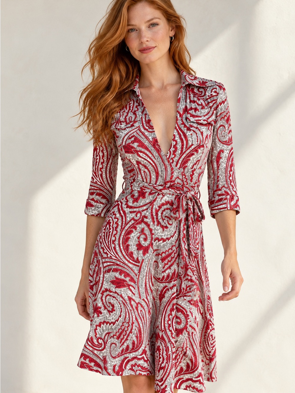 Diane von Furstenberg Mary Jo Red Canyon 100% Silk Wrap Dress Sz 0 Vintage 2006